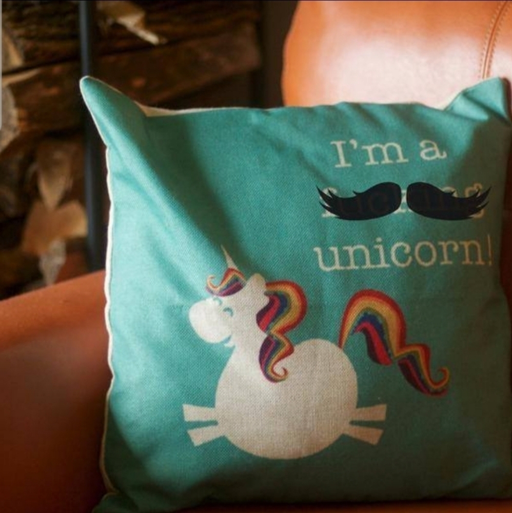 *NEW I'm a f***** Unicorn Cushion Cover. Moustache edited onto pic to hide swear